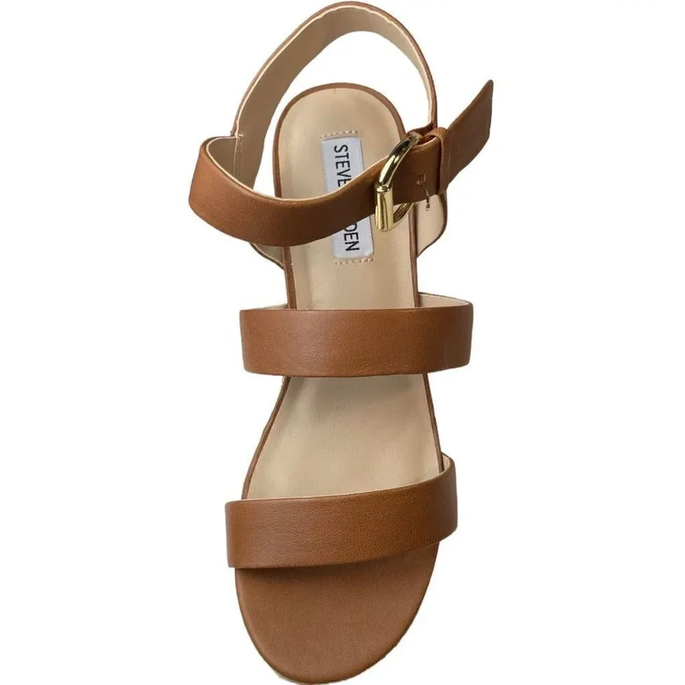 STEVE MADDEN Women's Valery Espadrille Wedge Sandals Cognac Brown Size 8.5 NEW